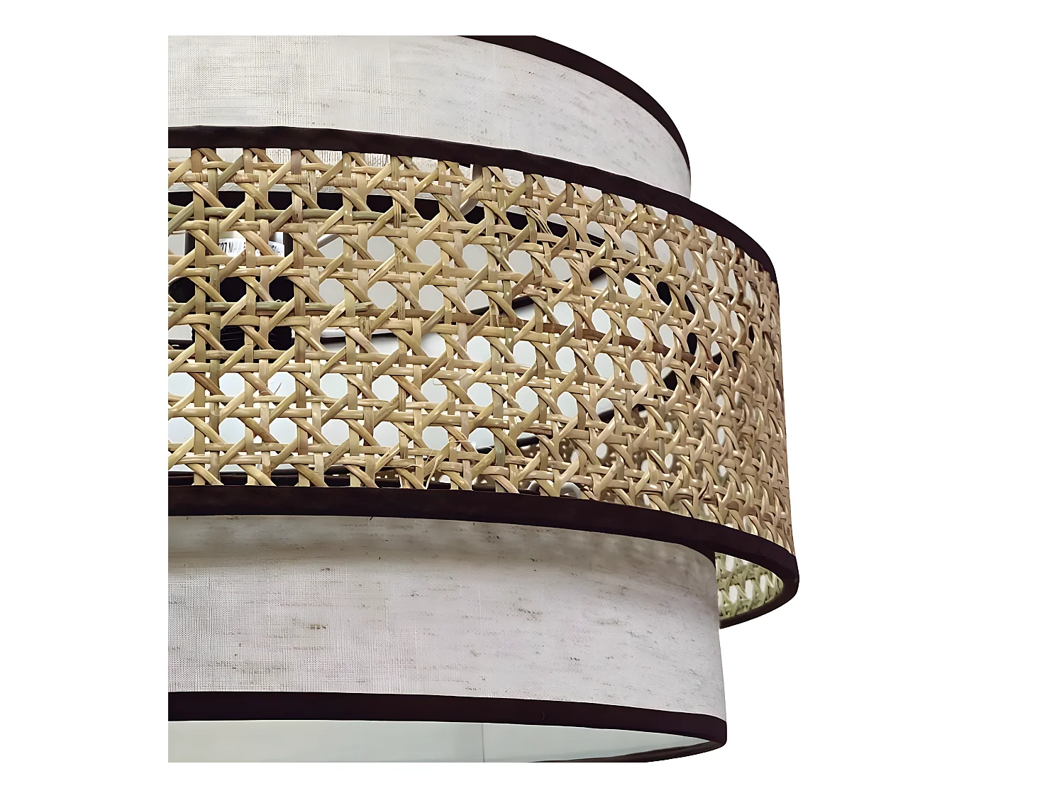 Candeeiro suspenso Amit feito à mão com abajur castanho marmoreado e tira de ráfia 1xE27 ø40cm