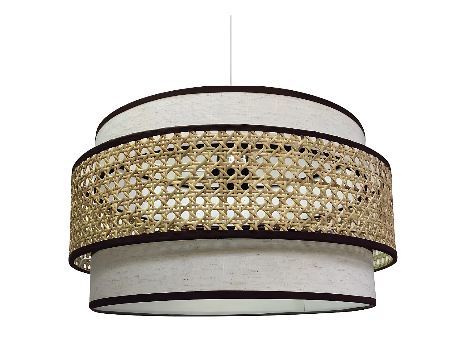 Candeeiro suspenso Amit feito à mão com abajur castanho marmoreado e tira de ráfia 1xE27 ø40cm