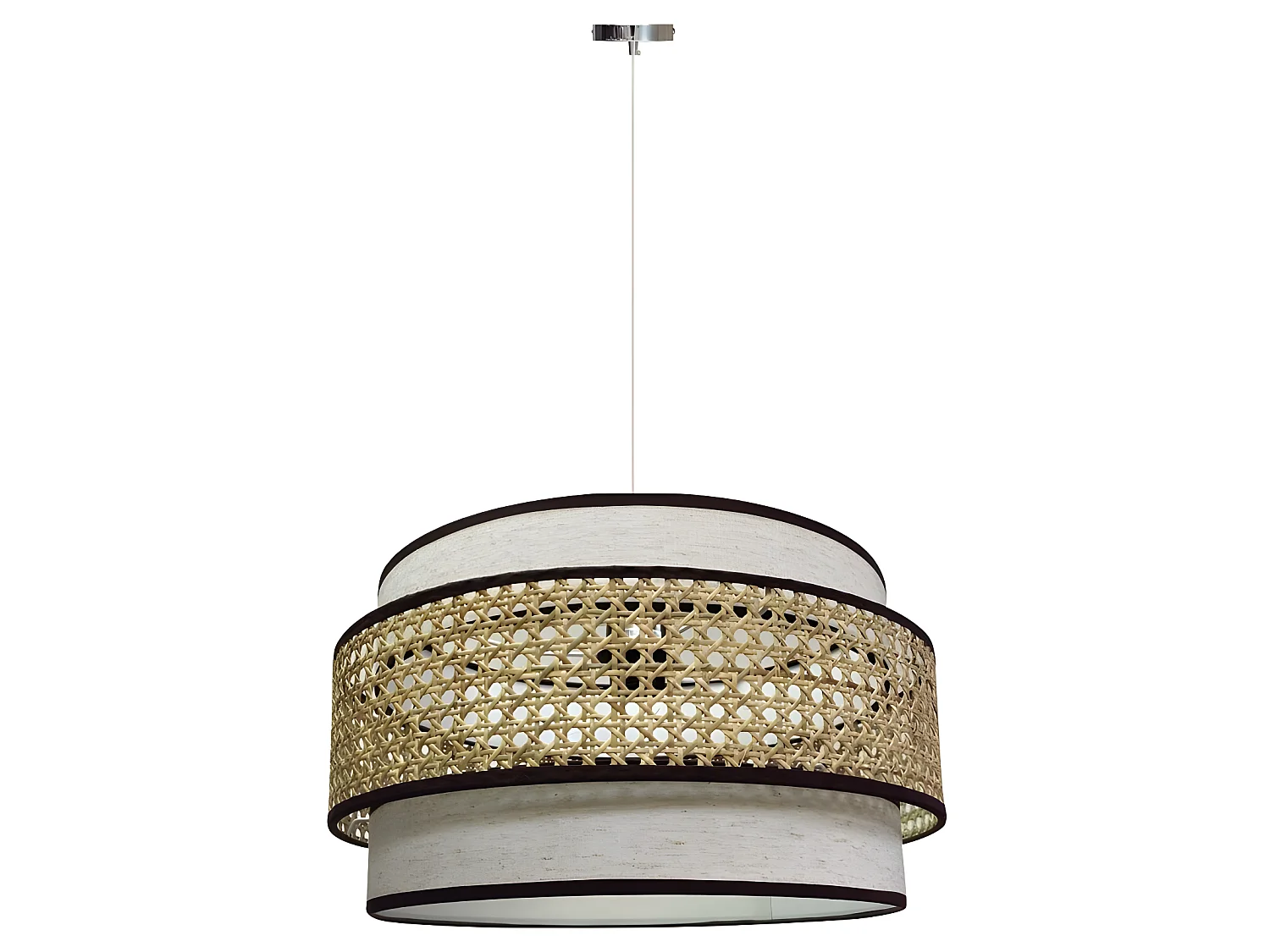 Suspension artisanale Amit avec abat-jour marron chiné et bande de raphia 1xE27 ø40cm