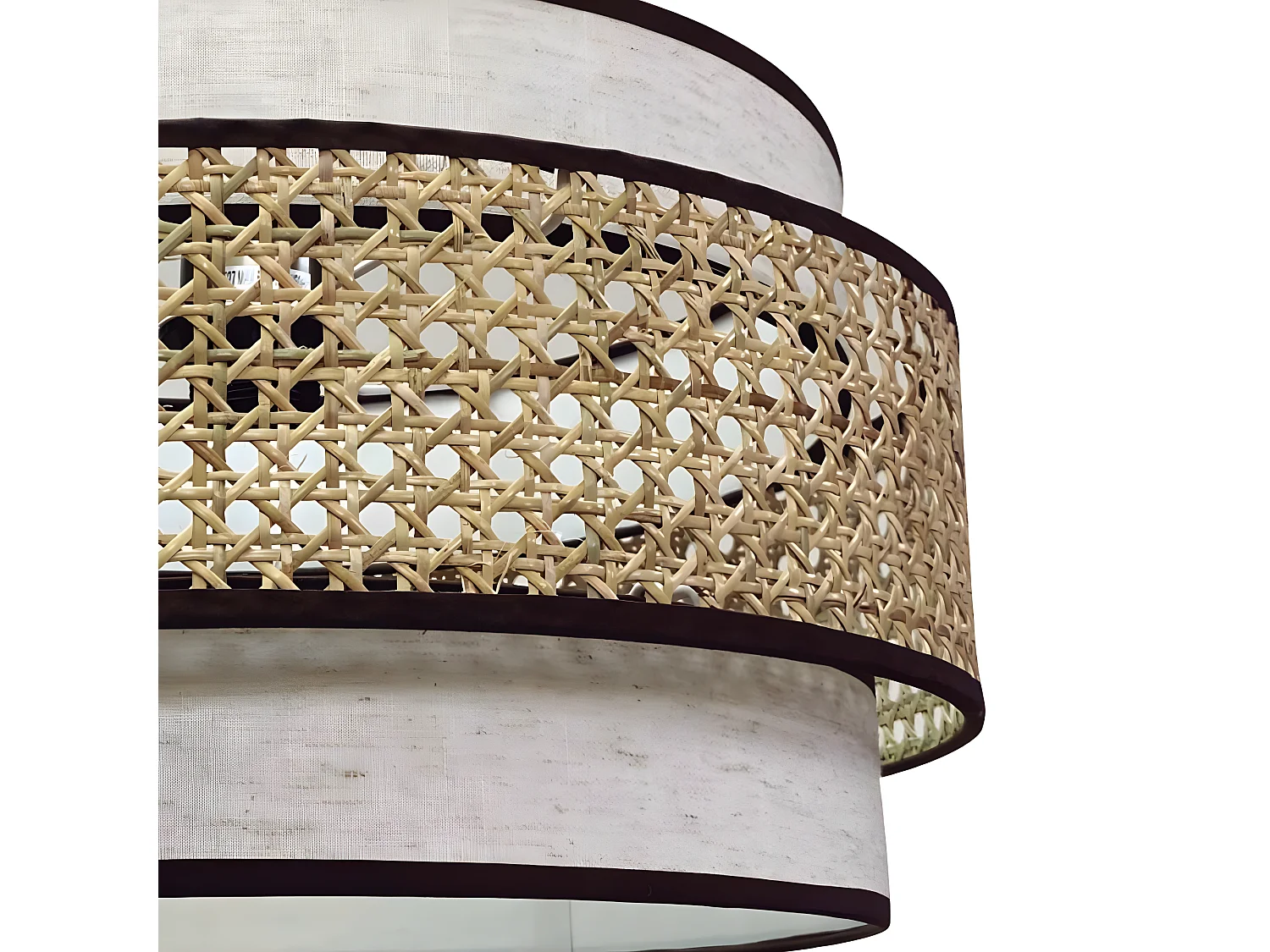 Suspension artisanale Amit avec abat-jour marron chiné et bande de raphia 1xE27 ø40cm