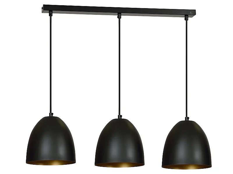 Regleta de techo Jonix nórdico con 3 pantallas en forma de cúpula negro y dorado 3xE27