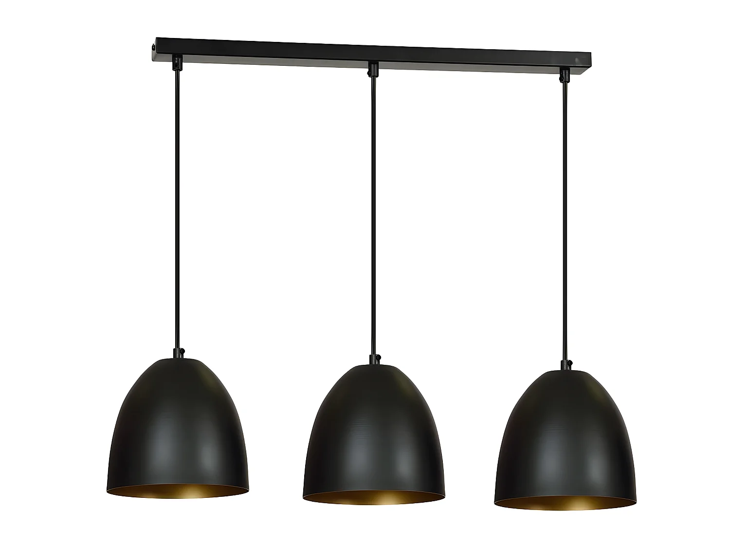 Suspension linéaire Jonix nordic avec 3 abat-jour en forme de dôme noir et or 3xE27