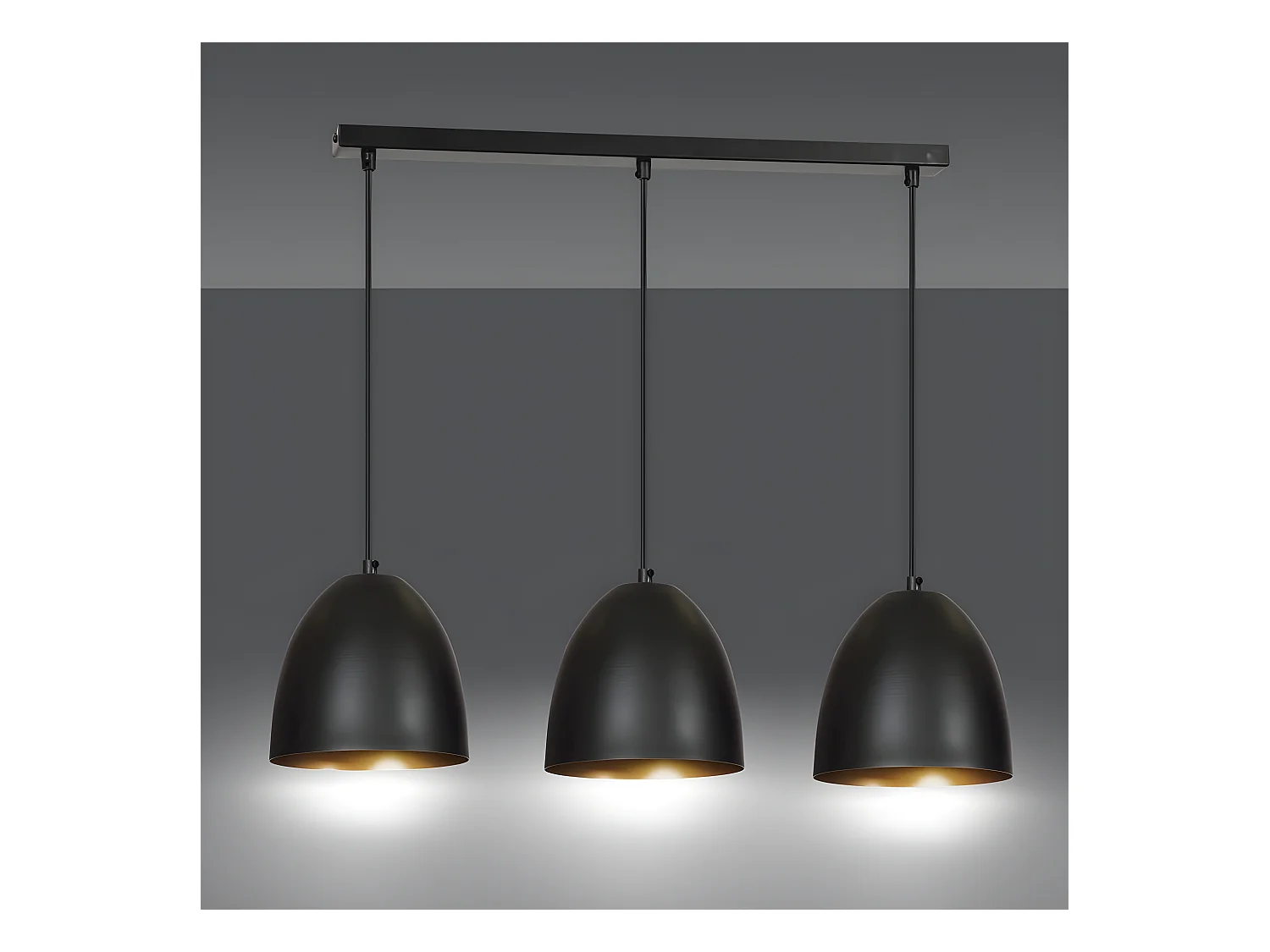 Regleta de techo Jonix nórdico con 3 pantallas en forma de cúpula negro y dorado 3xE27