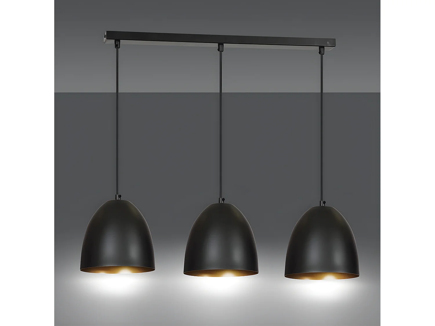 Jonix Nordic plafondstrip met 3 koepelvormige schermen zwart en goud 3xE27