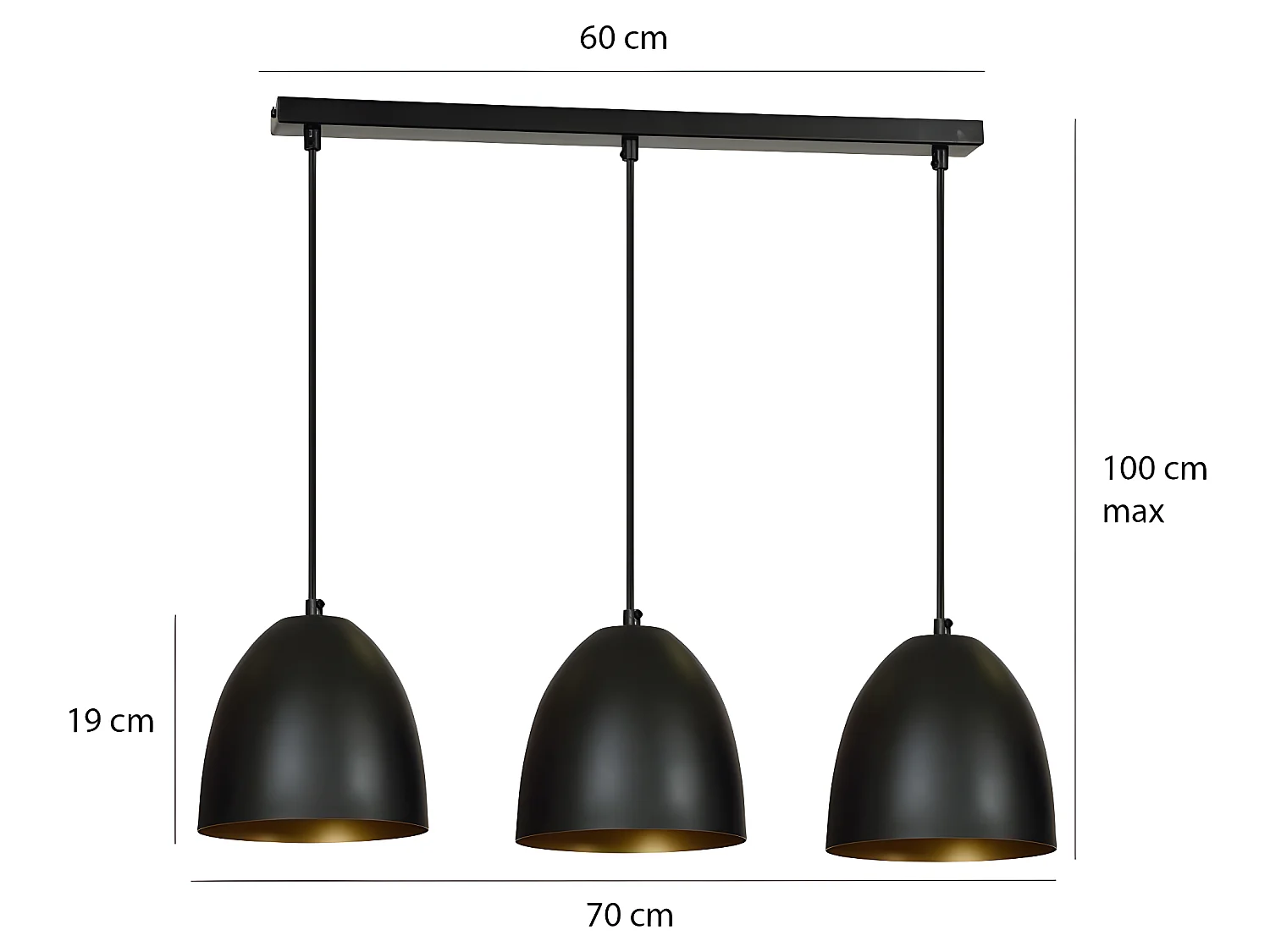 Jonix Nordic plafondstrip met 3 koepelvormige schermen zwart en goud 3xE27