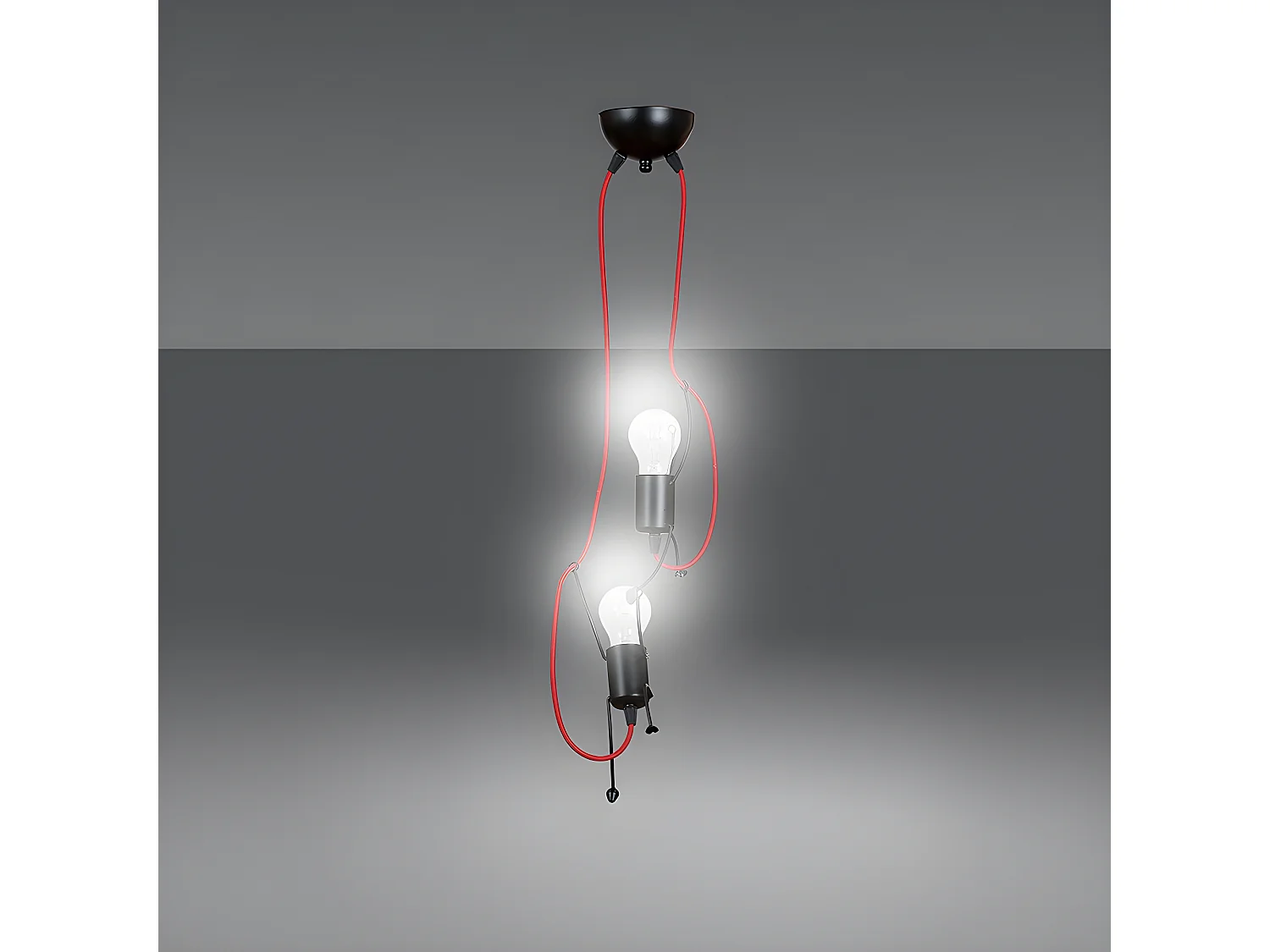 Suspension enfant Mime en métal noir avec câbles rouges 2xE27 ø20cm