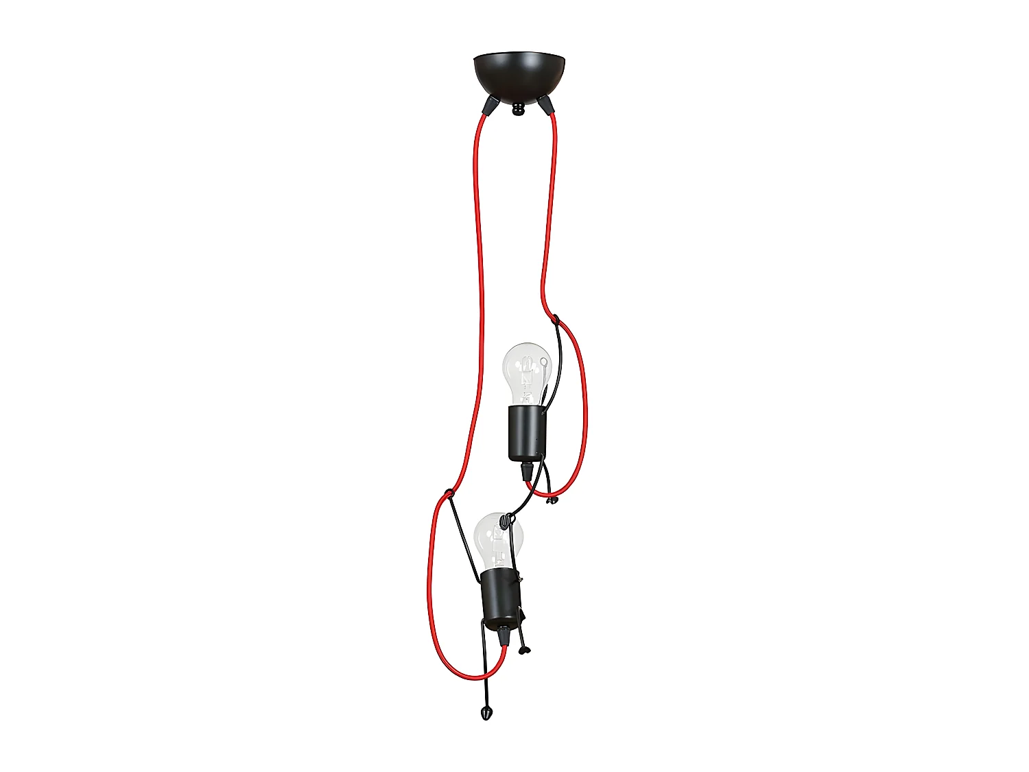 Suspension enfant Mime en métal noir avec câbles rouges 2xE27 ø20cm