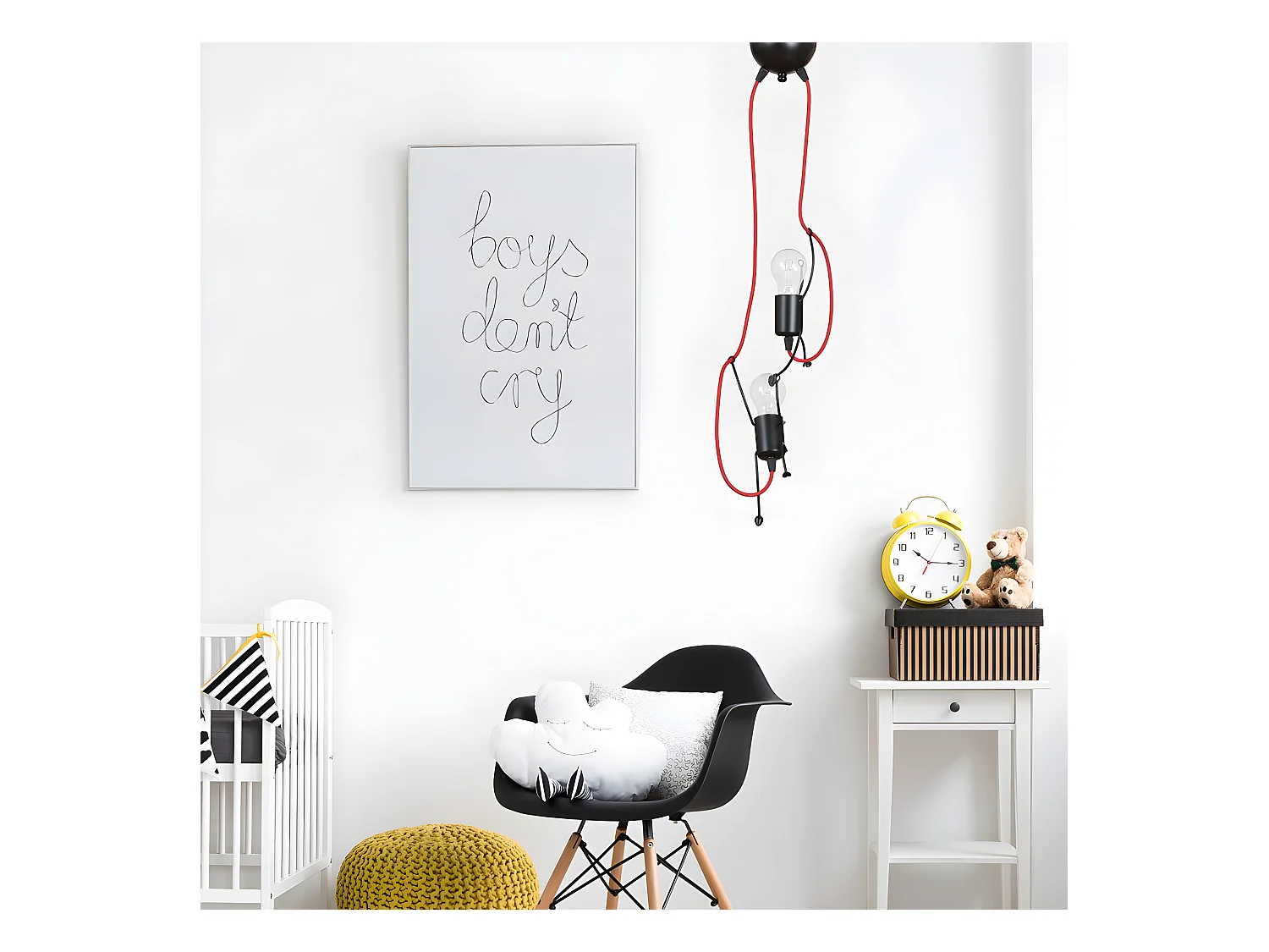 Suspension enfant Mime en métal noir avec câbles rouges 2xE27 ø20cm