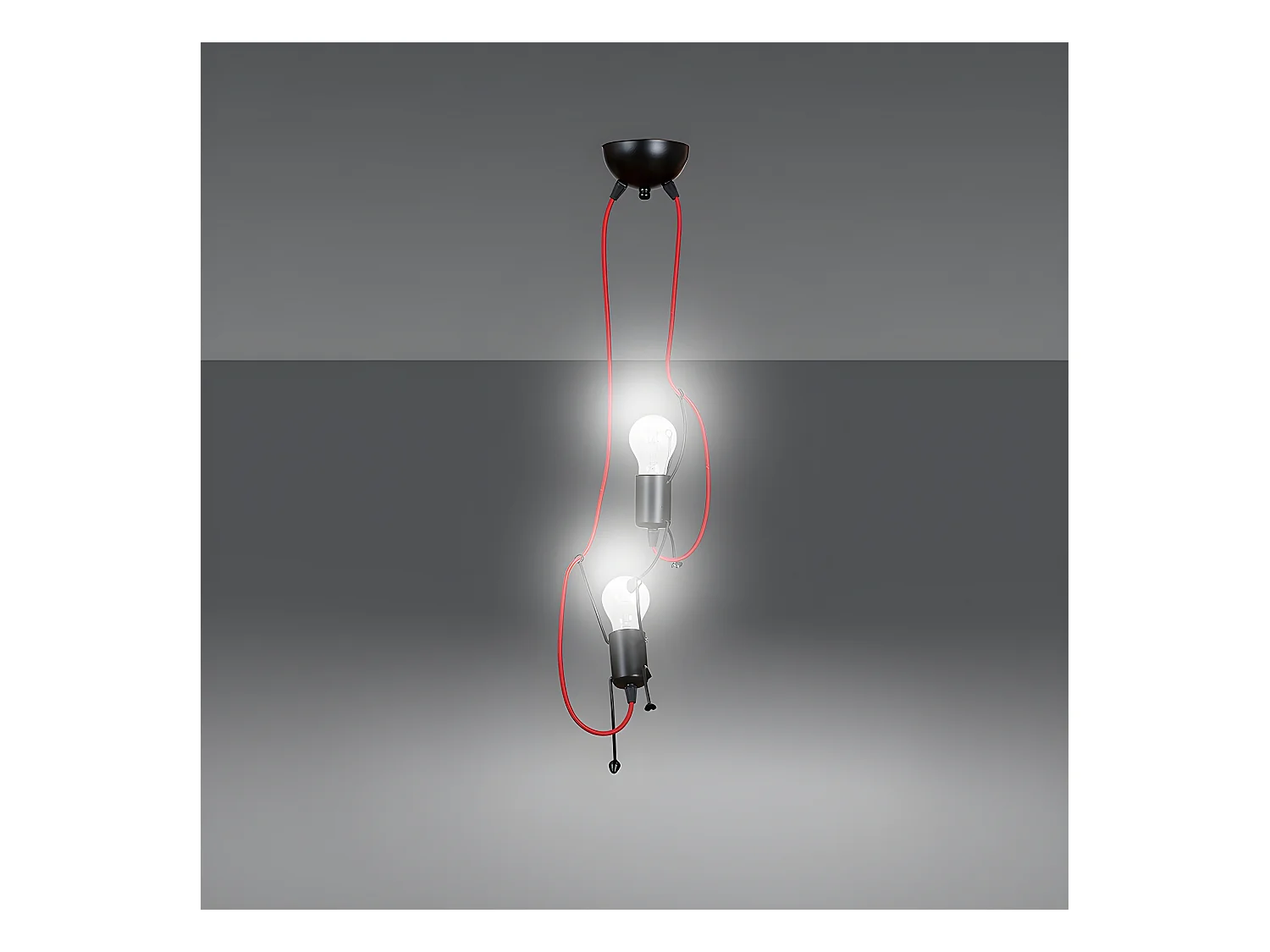Suspension enfant Mime en métal noir avec câbles rouges 2xE27 ø20cm