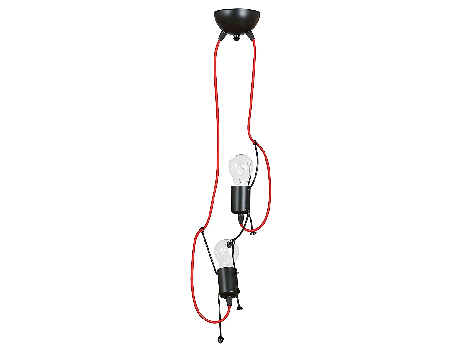 Suspension enfant Mime en métal noir avec câbles rouges 2xE27 ø20cm