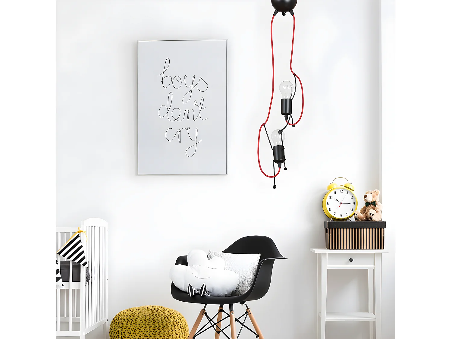 Suspension enfant Mime en métal noir avec câbles rouges 2xE27 ø20cm