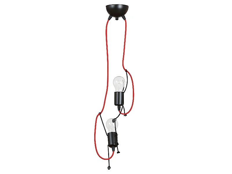 Suspension enfant Mime en métal noir avec câbles rouges 2xE27 ø20cm