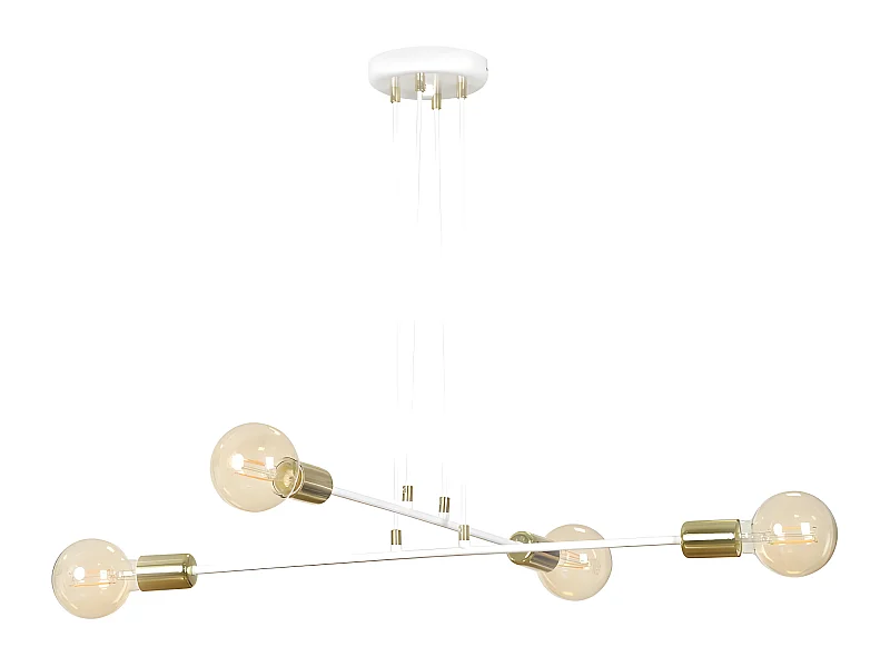 Deckenleuchte Sives mit weißen Metallstangen und 4 goldenen Lampenfassungen 4xE27 ø70cm