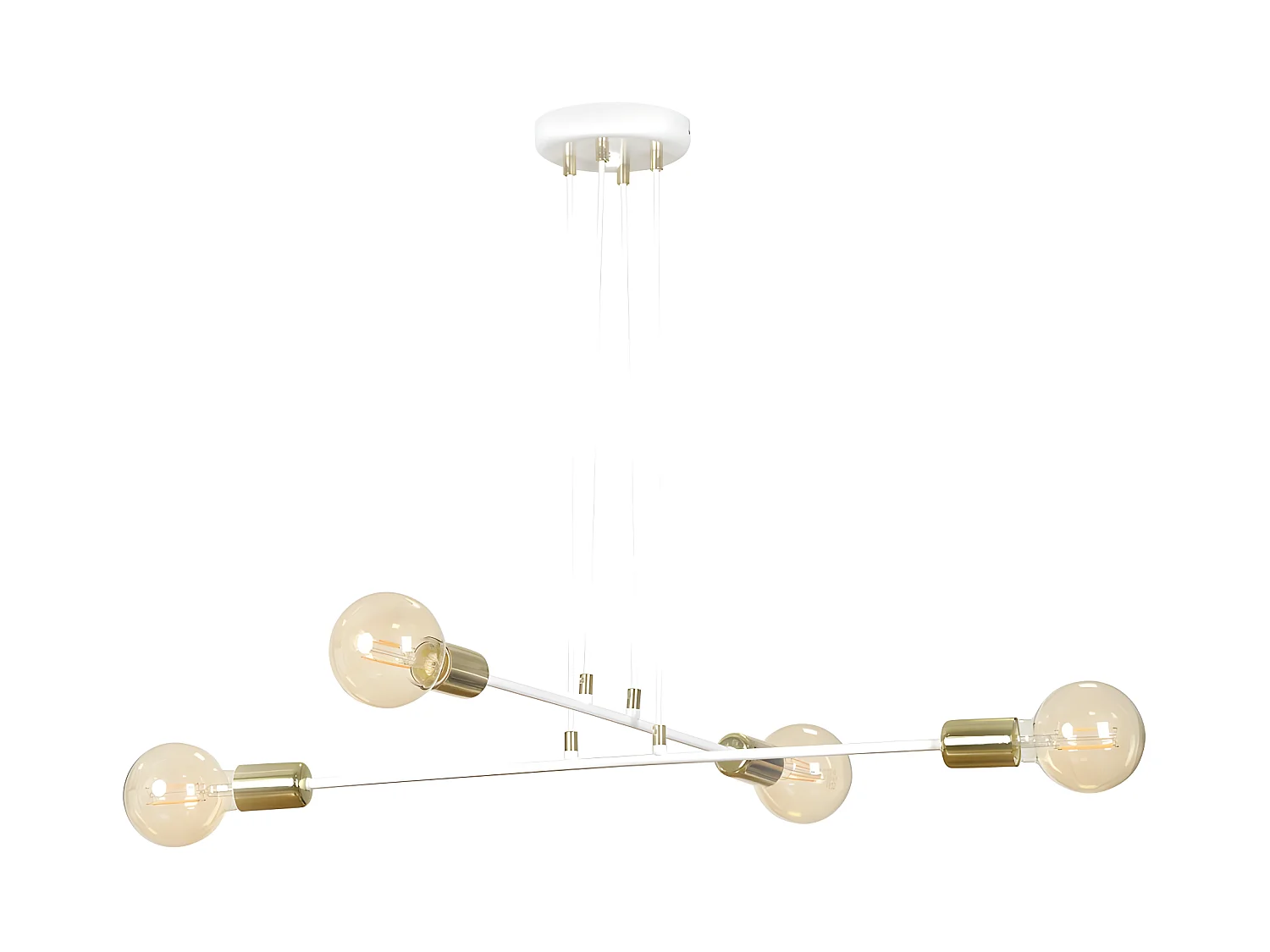 Plafonnier Sives avec barres en métal blanc et 4 douilles dorées 4xE27 ø70cm