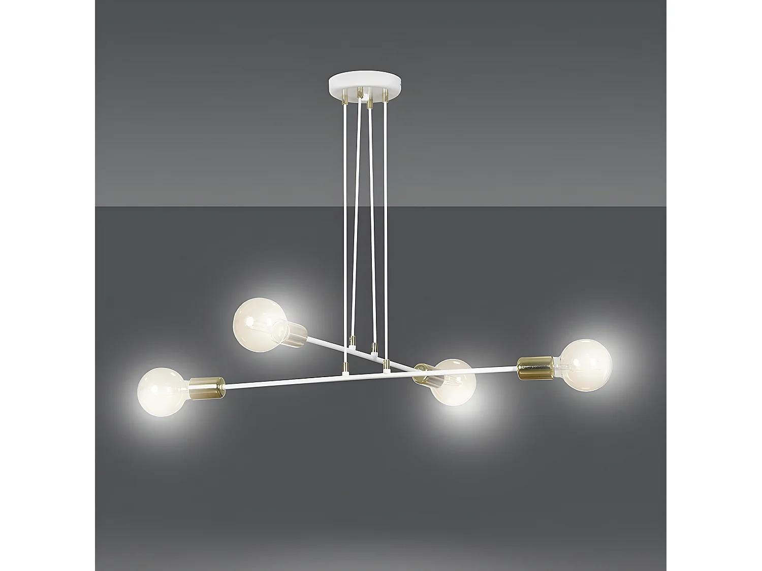 Plafonnier Sives avec barres en métal blanc et 4 douilles dorées 4xE27 ø70cm