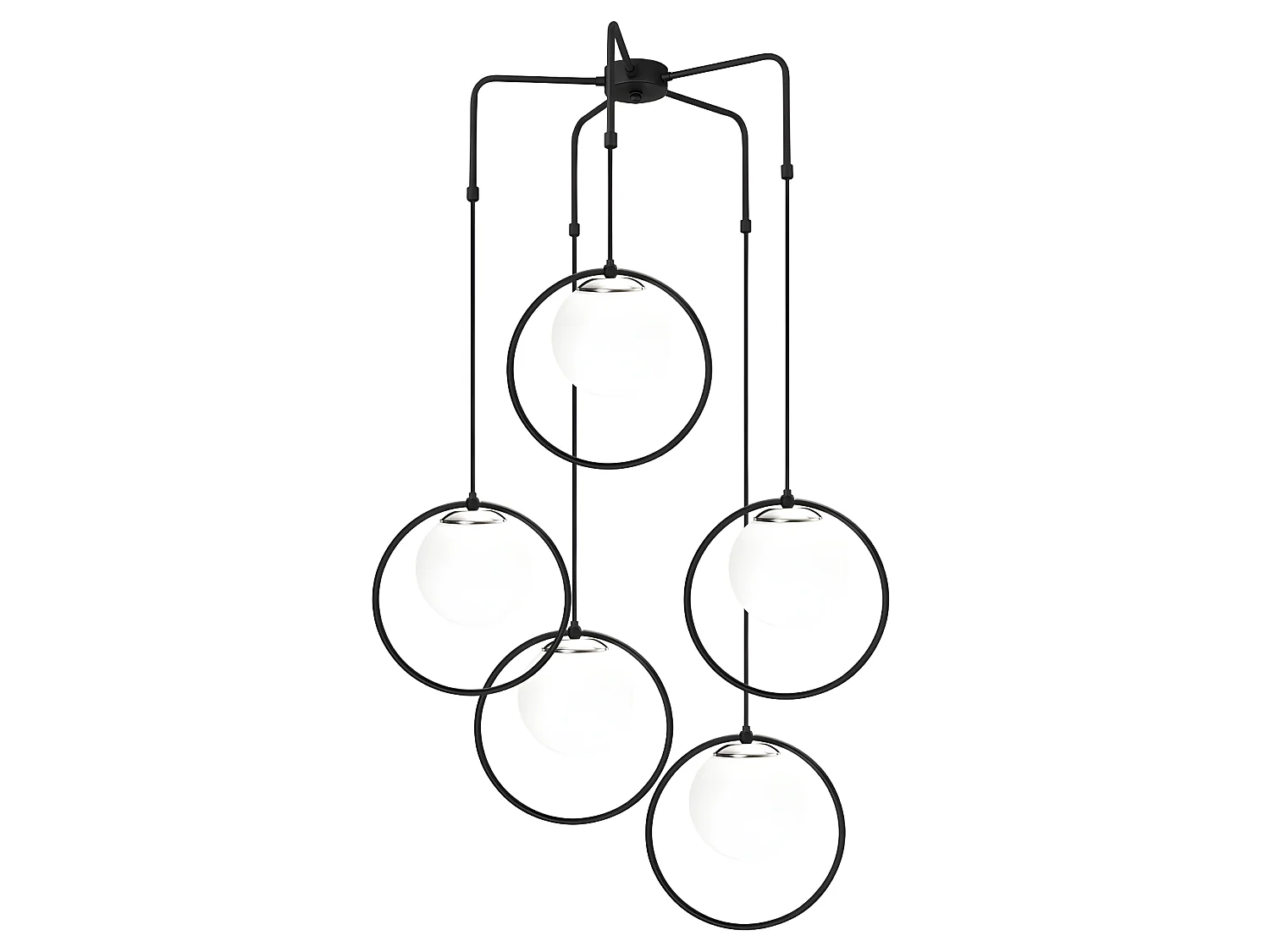 Suspension noire Escott en forme d'anneau et 5 sphères en verre 5xE27