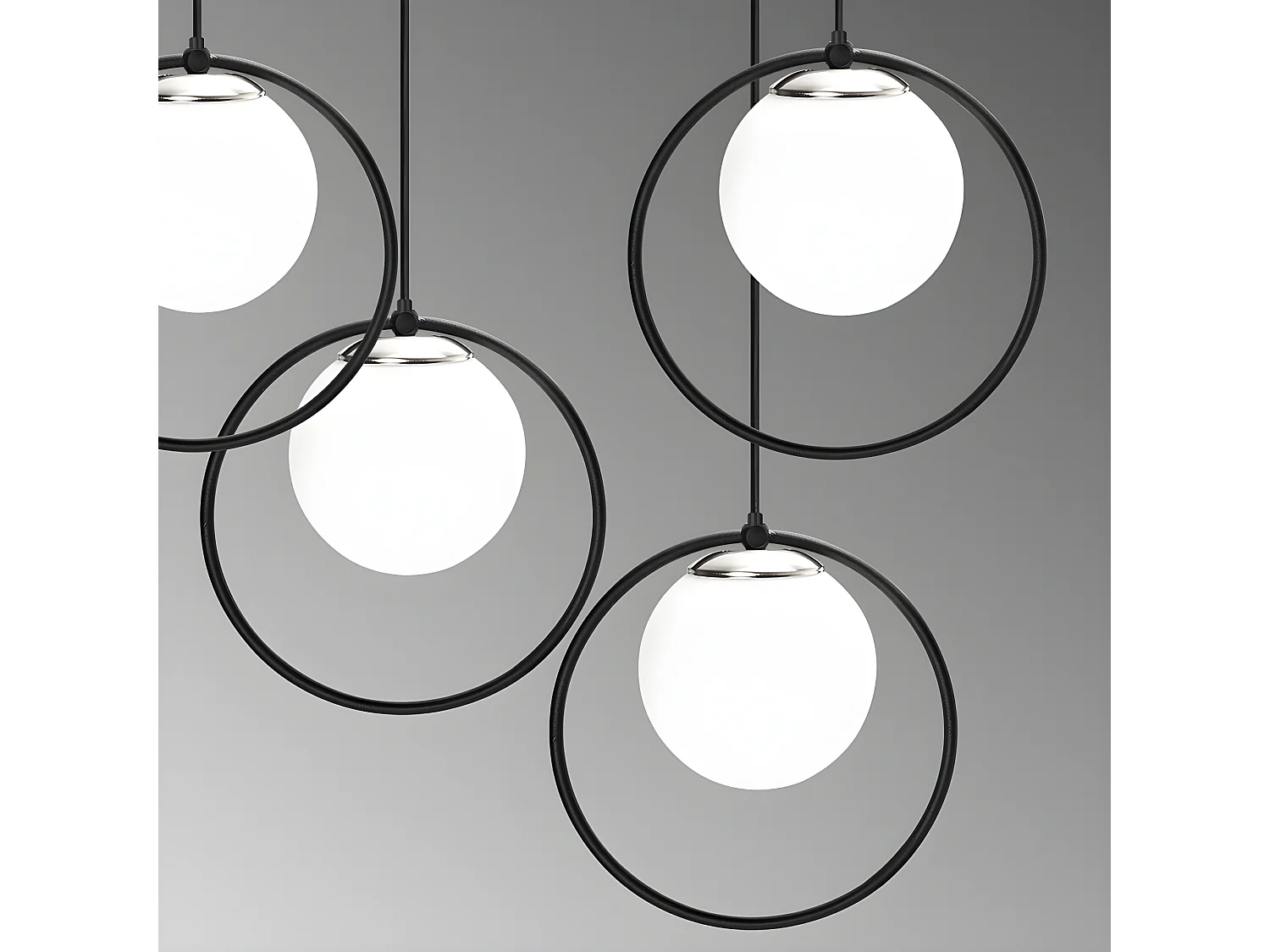 Suspension noire Escott en forme d'anneau et 5 sphères en verre 5xE27