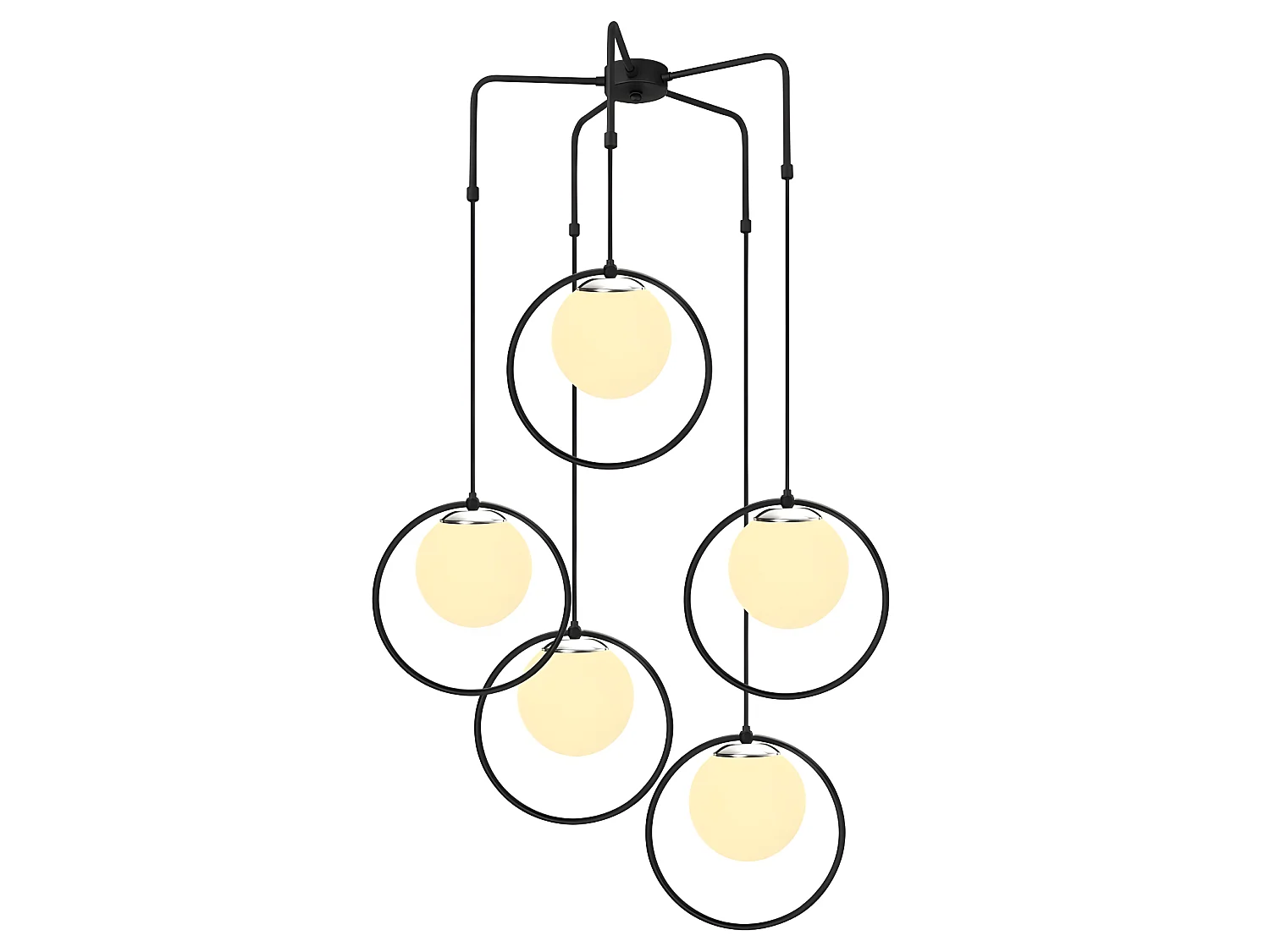 Suspension noire Escott en forme d'anneau et 5 sphères en verre 5xE27
