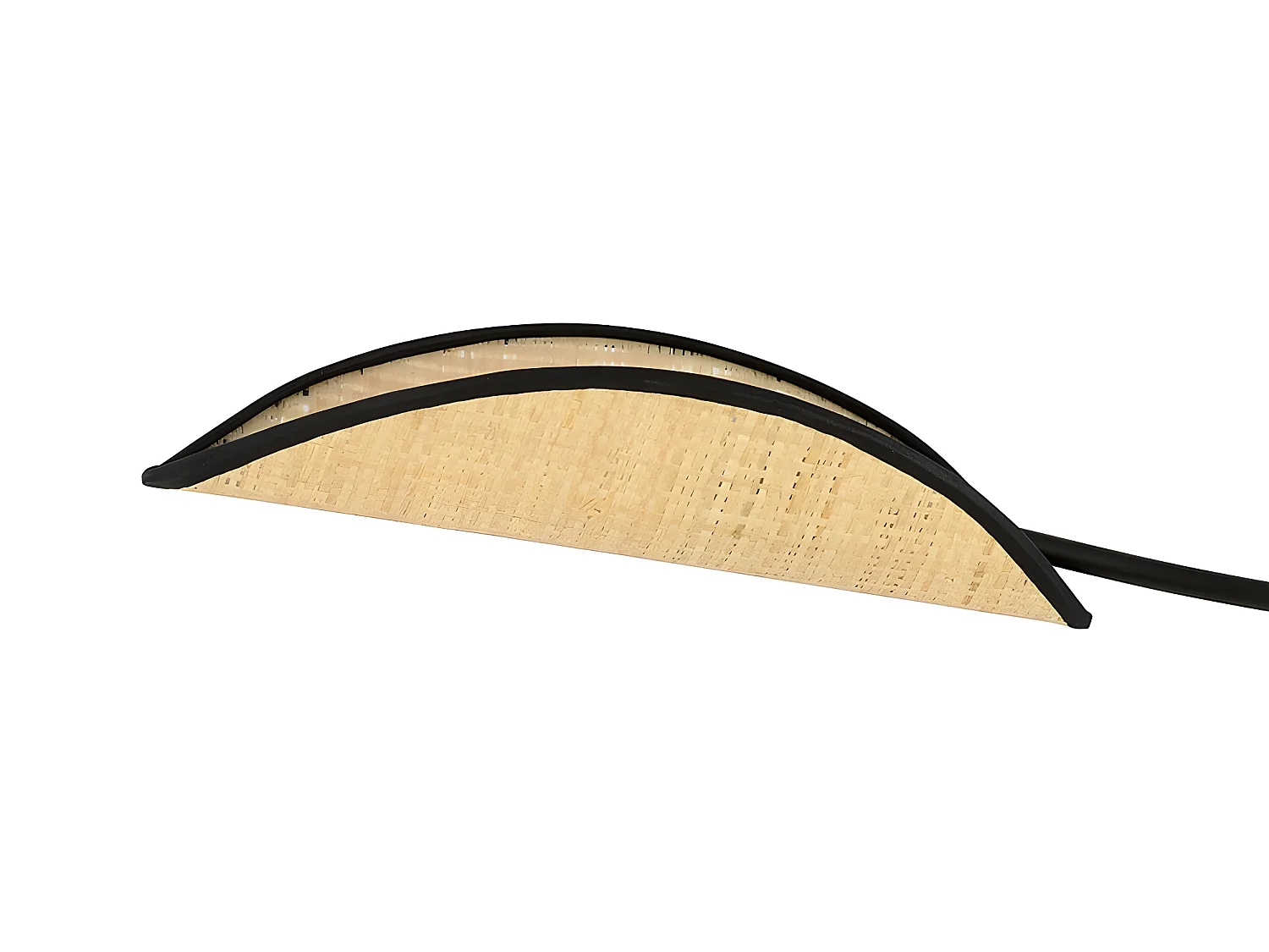 Hanglamp Flik met 2 bladvormige stoffen kapjes van rotan en zwart 2xE14