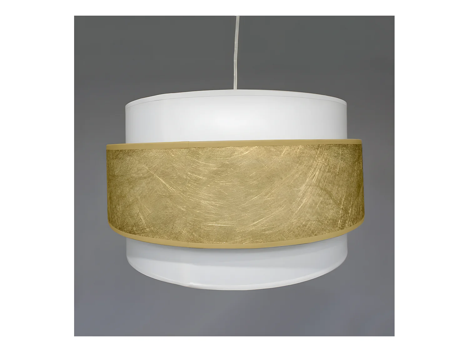 Suspension artisanale Medina avec bande dorée et abat-jour en lin blanc 1xE27 ø40cm