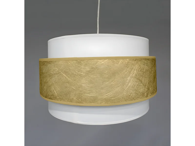 Lampada a sospensione Medina con striscia dorata e paralume in lino bianco 1xE27 ø40cm