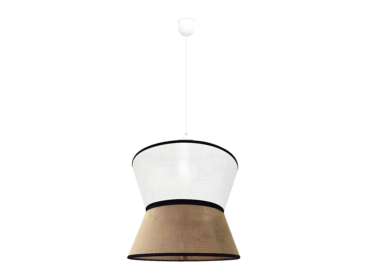 Suspension Sacolino avec abat-jour en lin blanc et lignes noires 1xE27 ø35cm