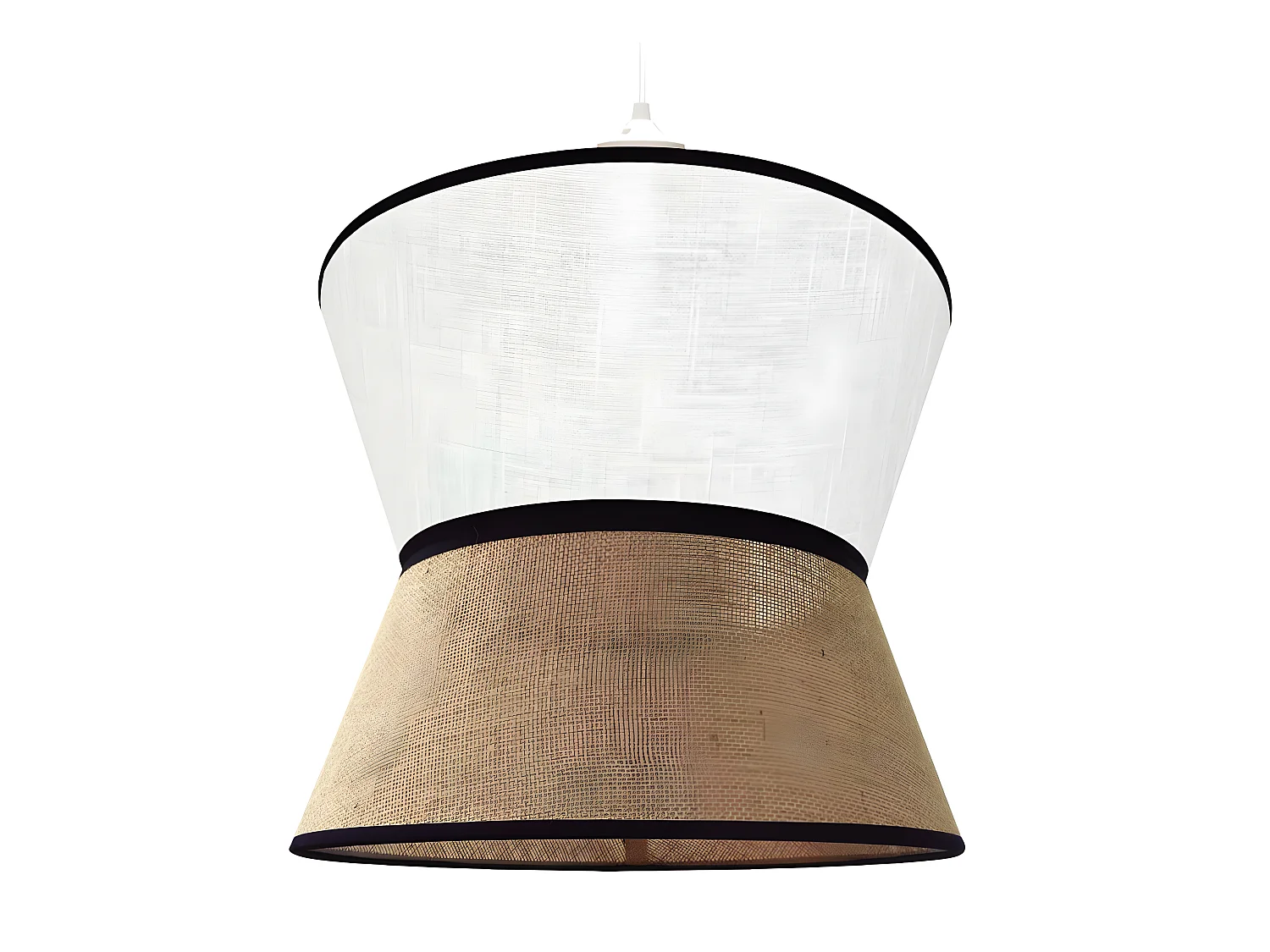 Sacolino hanglamp met witte bovenkant, linnen kap en zwarte lijnen, 1xE27 ø35cm