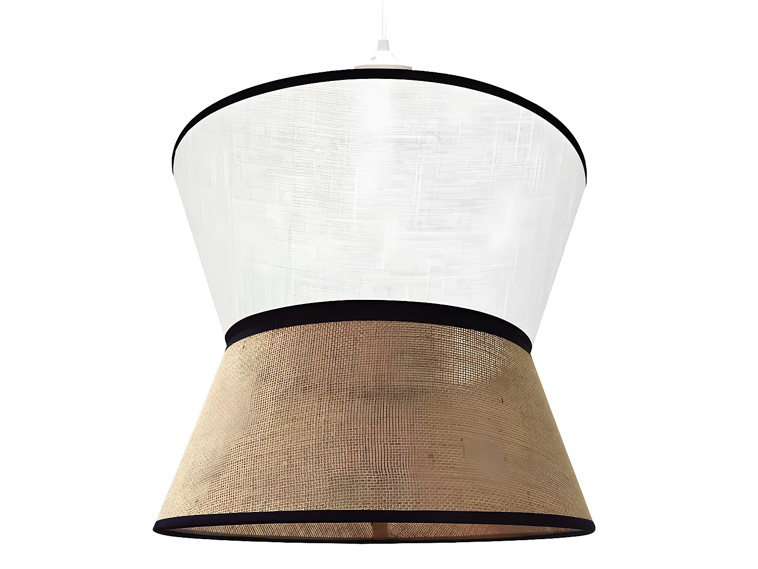 Suspension Sacolino avec abat-jour en lin blanc et lignes noires 1xE27 ø35cm