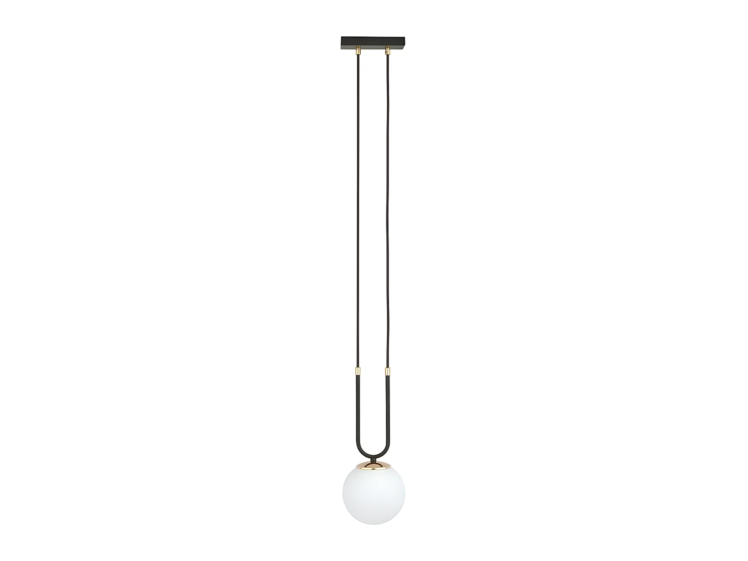 Suspension Megan noire avec détails dorés et sphère en verre 1xE14 ø15cm