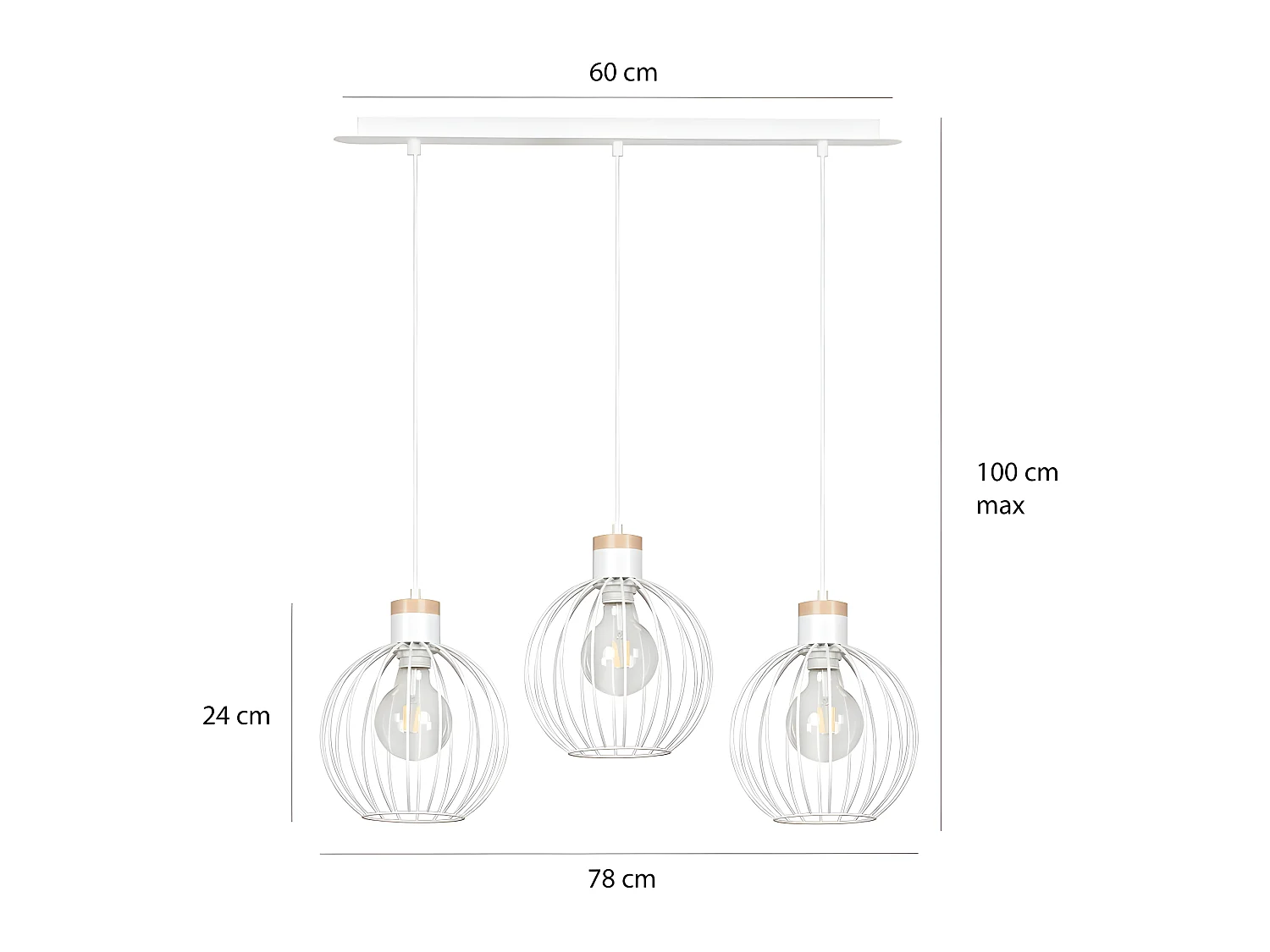 Regleta de techo Antilla nórdico con 3 esferas en rejilla blanco y piezas de madera 3xE27
