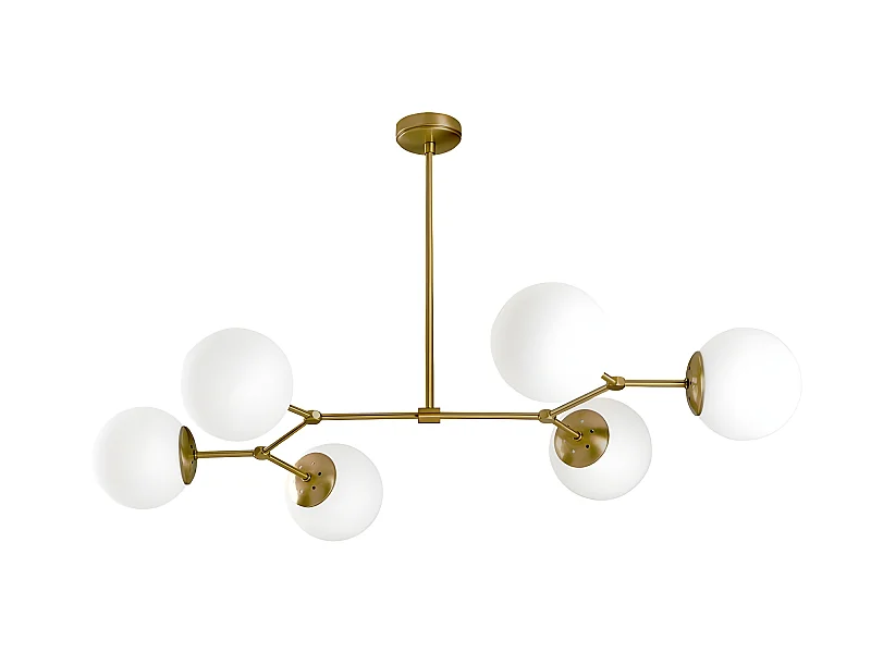 Candeeiro de teto nórdico Mulen ouro envelhecido com 6 bolas de vidro 6xE27