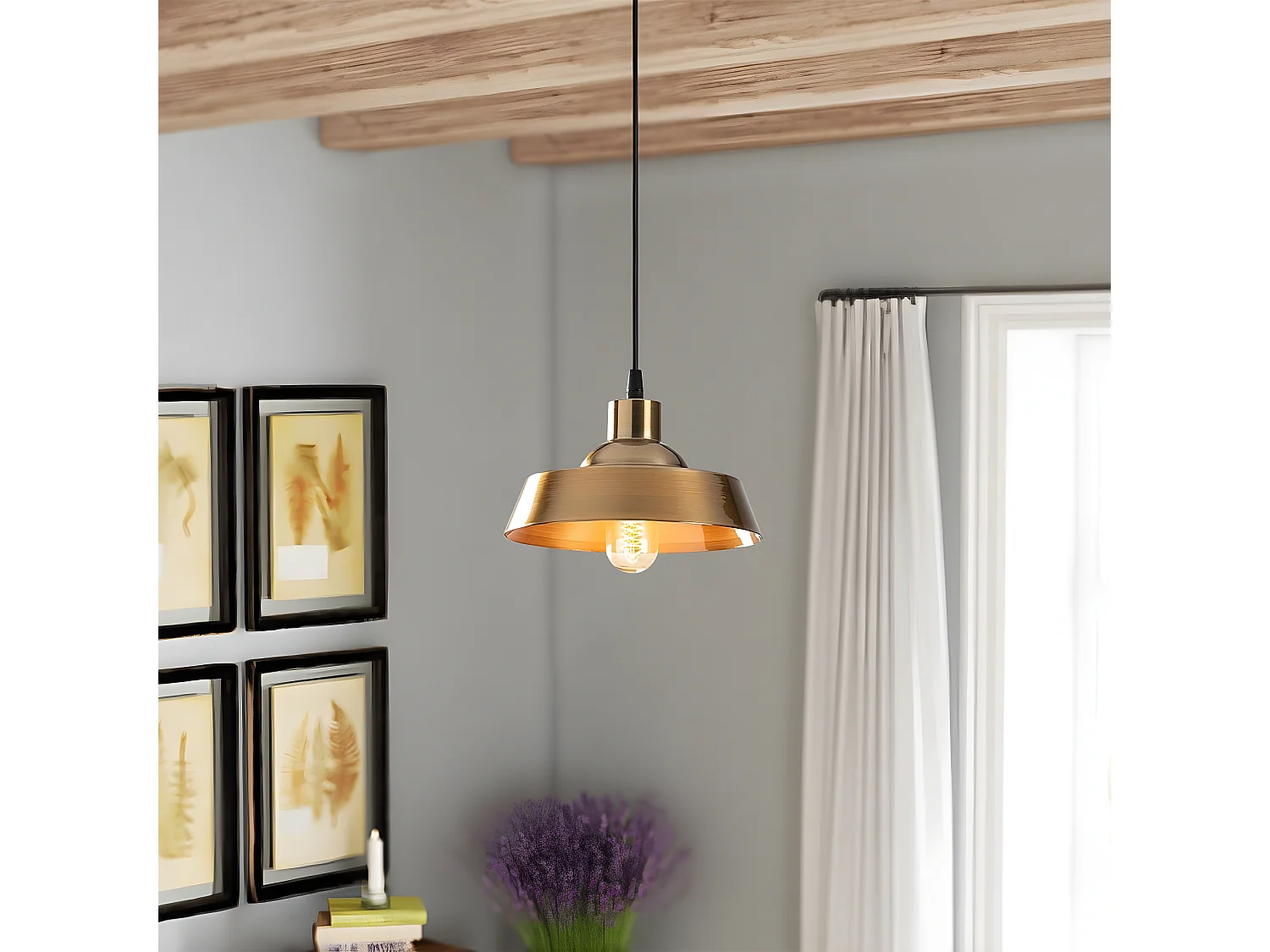 Plafonnier rétro vintage Harvey avec abat-jour doré 1xE27 ø22cm