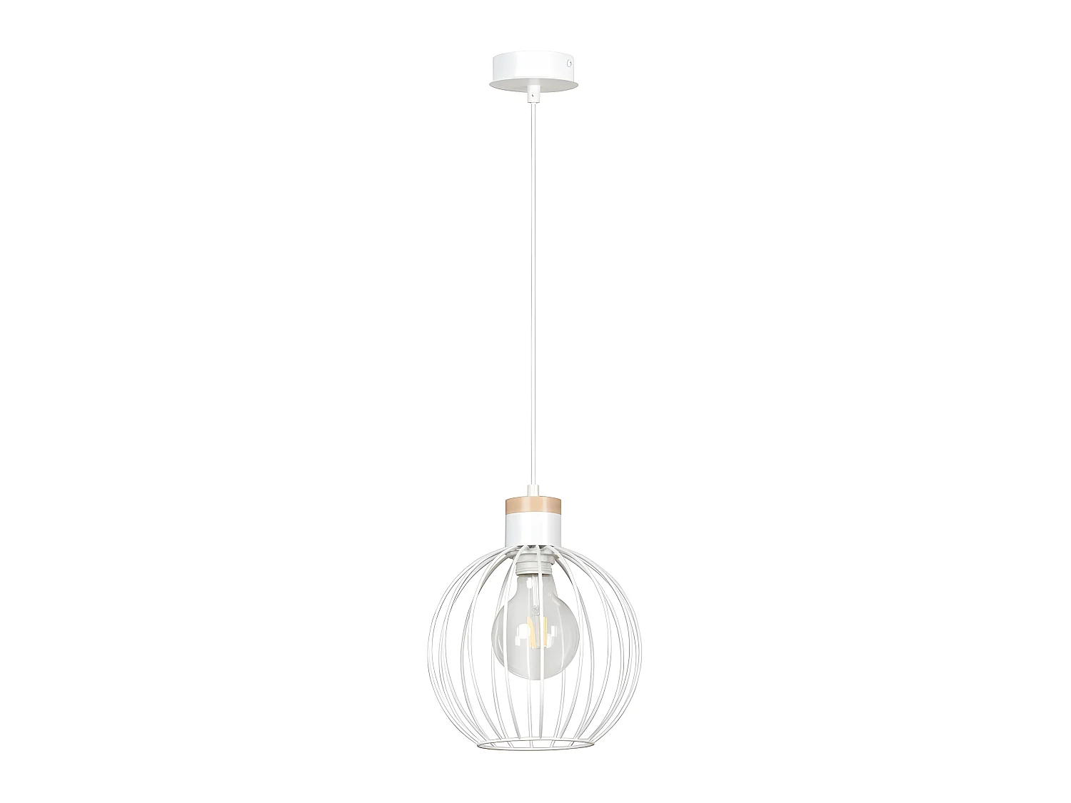 Suspension avec sphère métallique sur grille et pièce en bois 1xE27 ø22cm