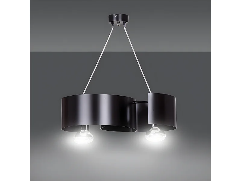 Suspension moderne Bison avec abat-jour en métal courbé noir 2 lumières 2xE27