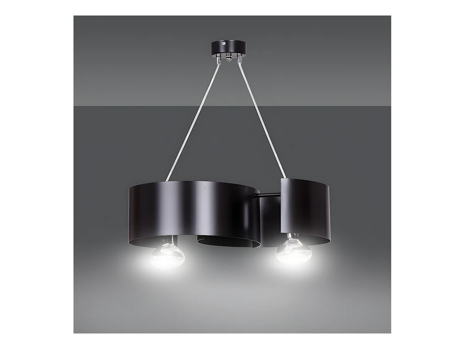 Suspension moderne Bison avec abat-jour en métal courbé noir 2 lumières 2xE27