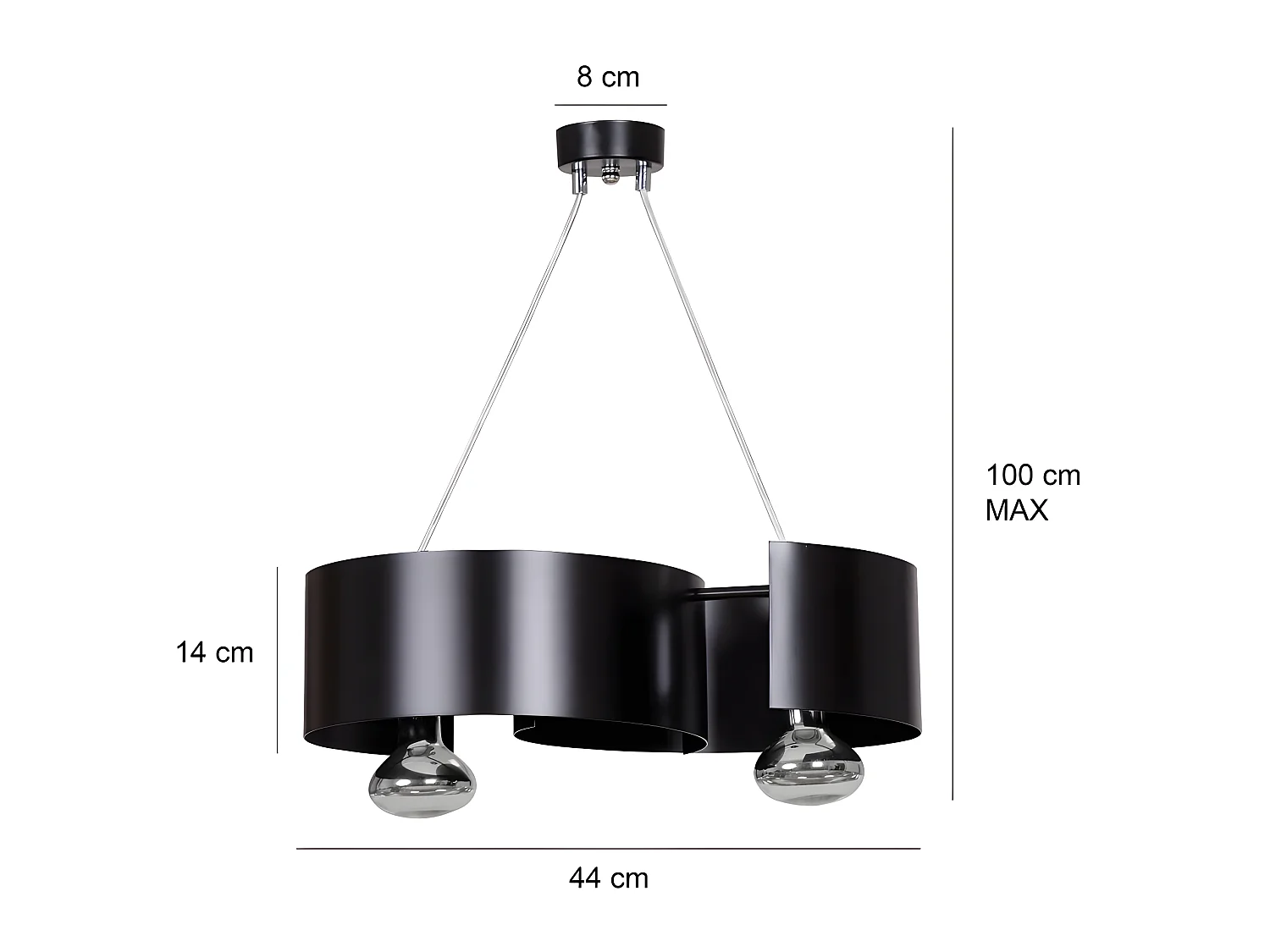 Suspension moderne Bison avec abat-jour en métal courbé noir 2 lumières 2xE27