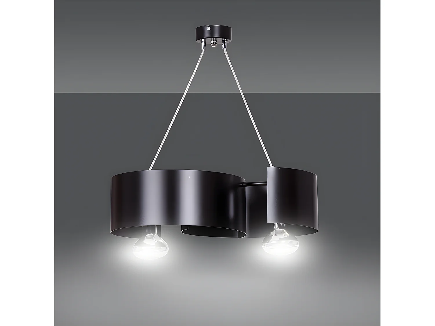 Suspension moderne Bison avec abat-jour en métal courbé noir 2 lumières 2xE27