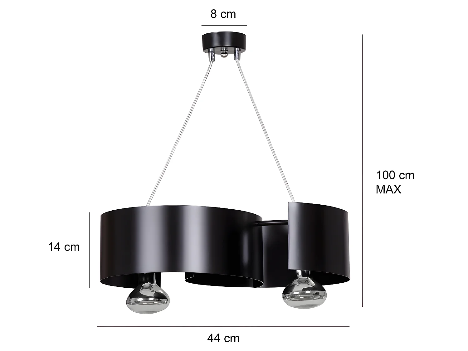 Suspension moderne Bison avec abat-jour en métal courbé noir 2 lumières 2xE27