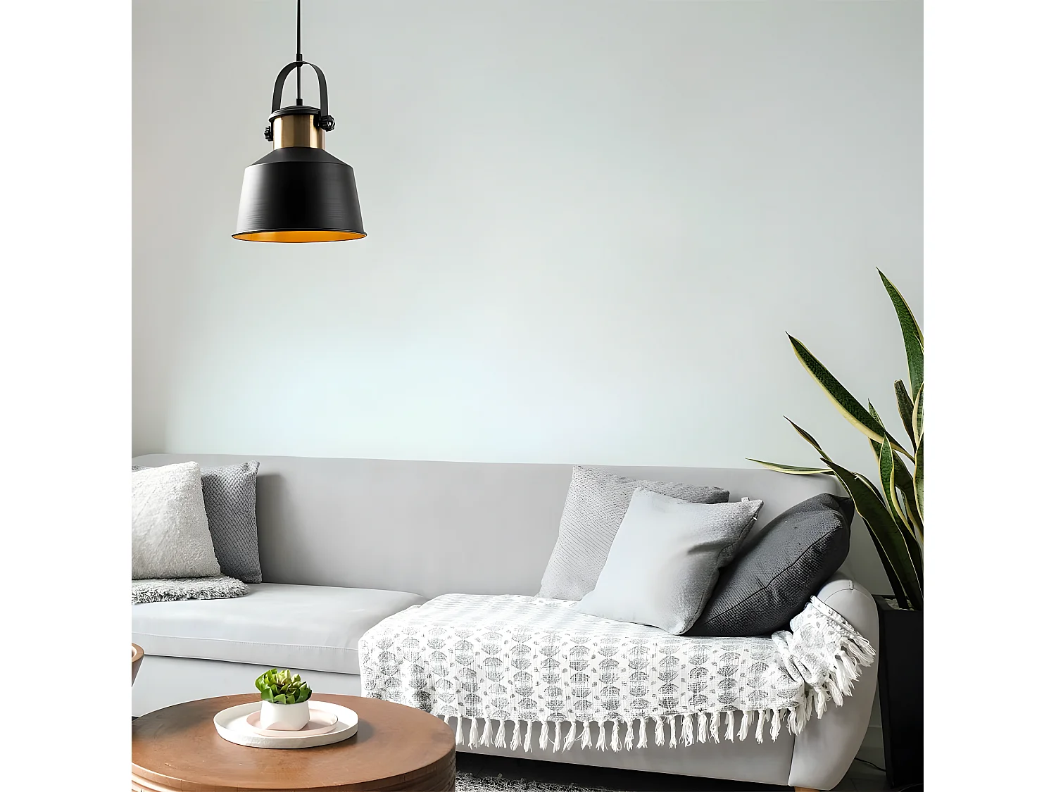 Lámpara colgante Momo retro vintage con pantalla negra y detalle en latón 1xE27 ø26cm