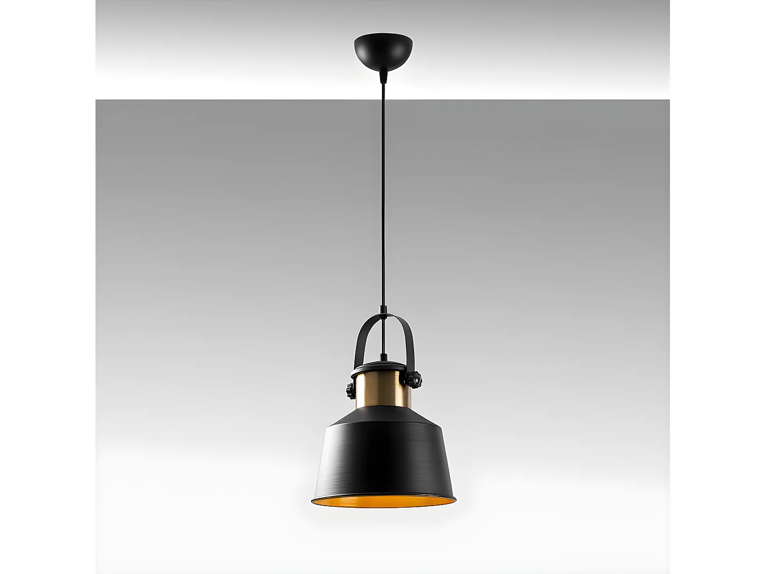 Lámpara colgante Momo retro vintage con pantalla negra y detalle en latón 1xE27 ø26cm