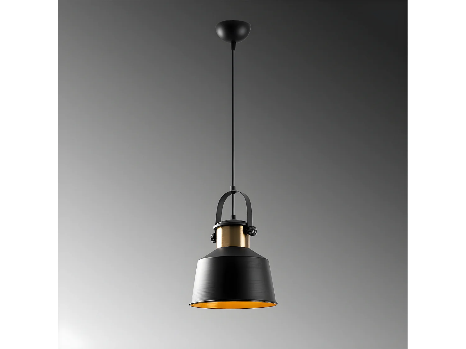 Lámpara colgante Momo retro vintage con pantalla negra y detalle en latón 1xE27 ø26cm