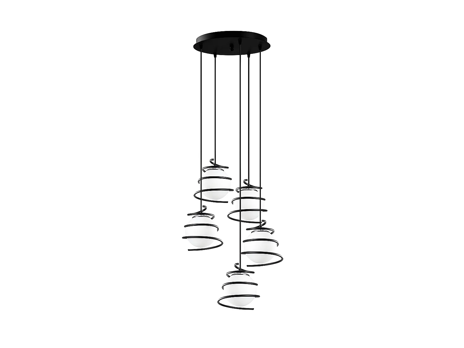 Suspension moderne Galene avec 5 spirales noires et sphères en verre 3xE27 ø50cm