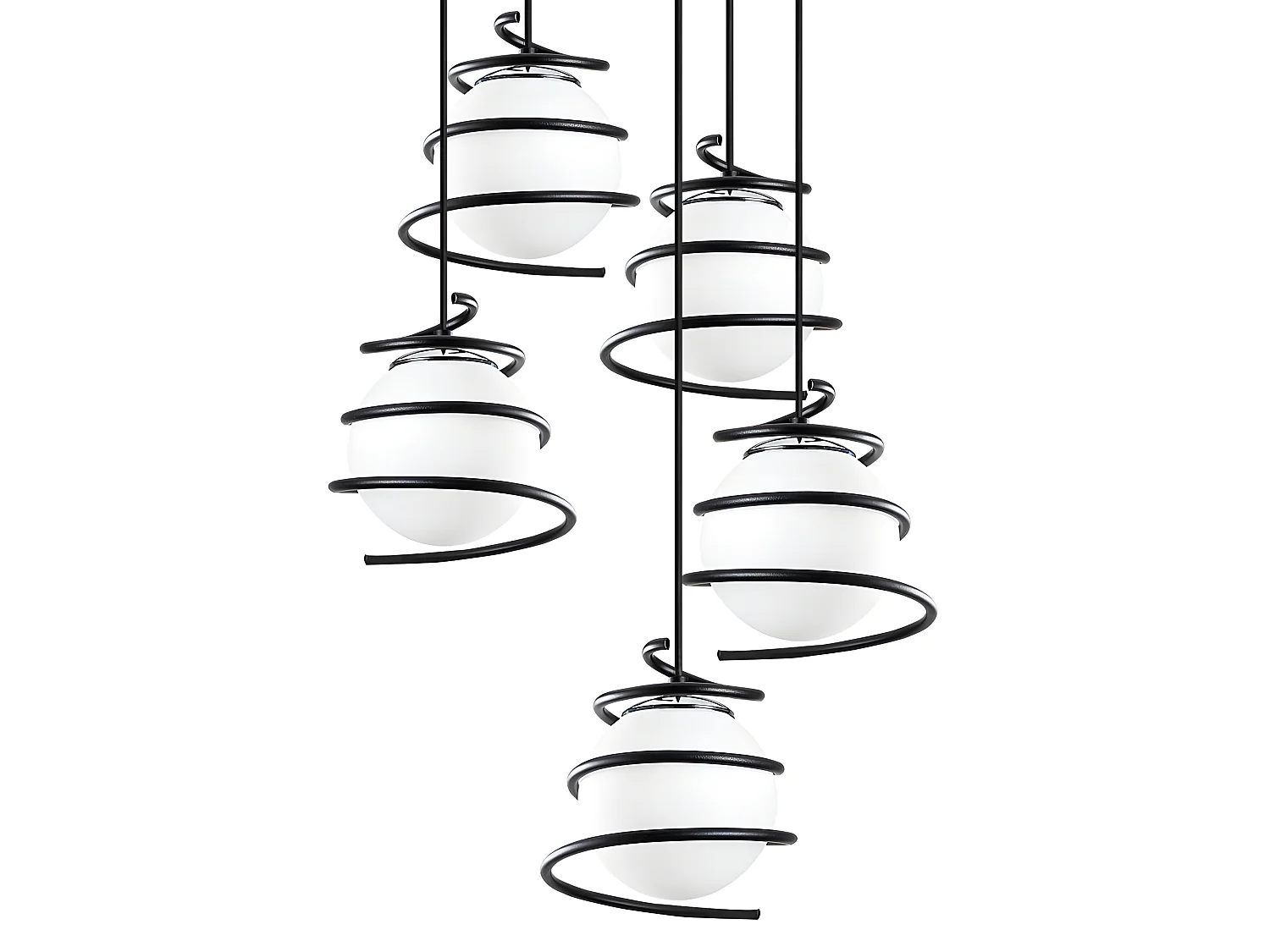 Suspension moderne Galene avec 5 spirales noires et sphères en verre 3xE27 ø50cm