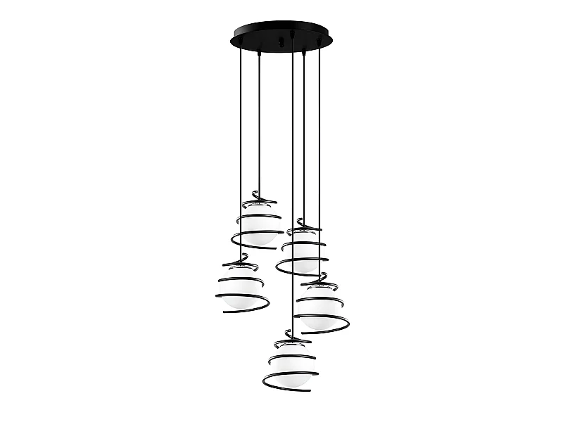 Suspension moderne Galene avec 5 spirales noires et sphères en verre 3xE27 ø50cm