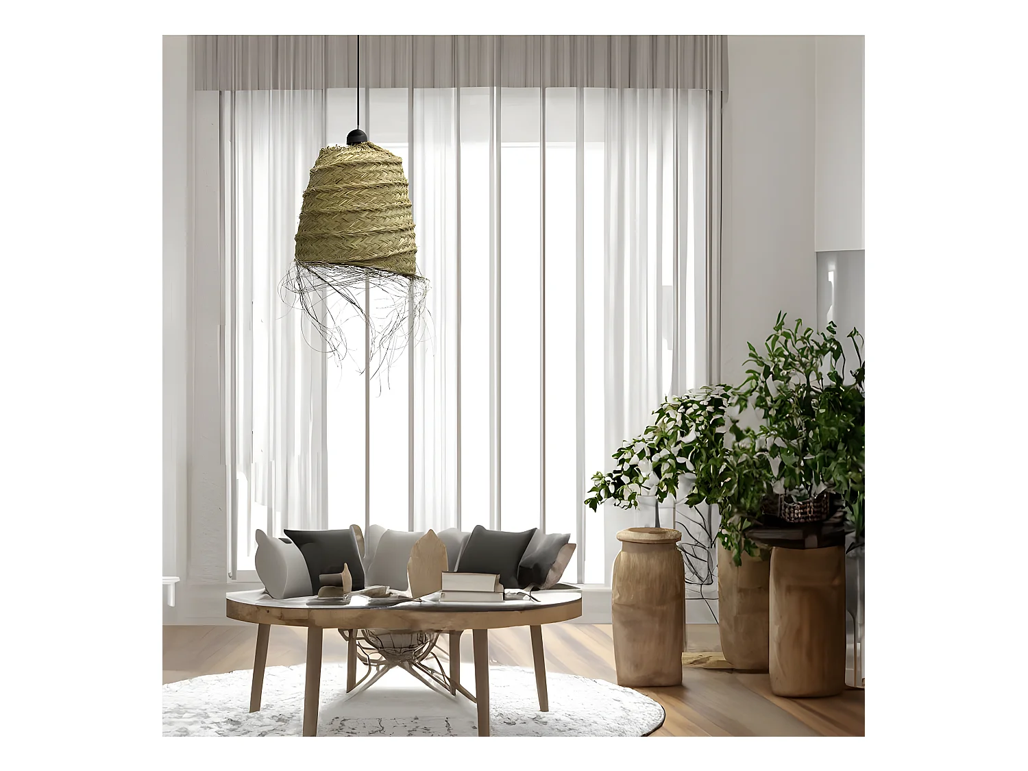 Suspension Nida faite main avec abat-jour en sparte naturel 1xE27 ø31cm