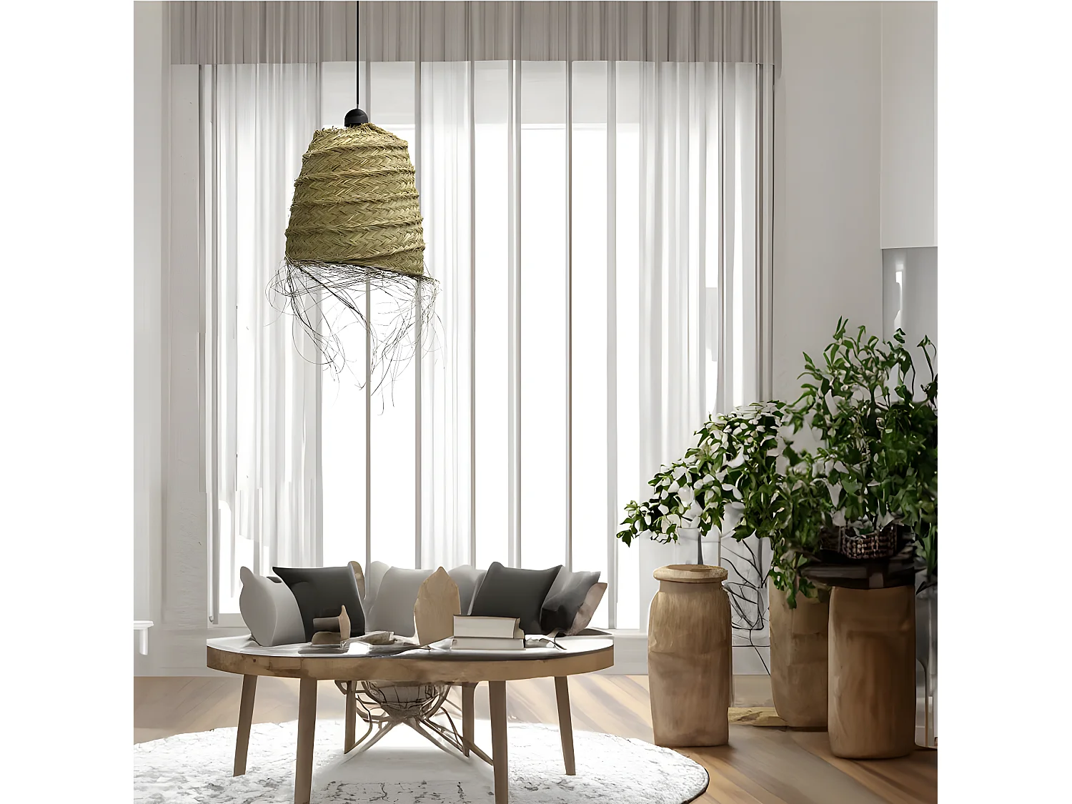 Handgemaakte Nida hanglamp met natuurlijke esparto kap 1xE27 ø31cm