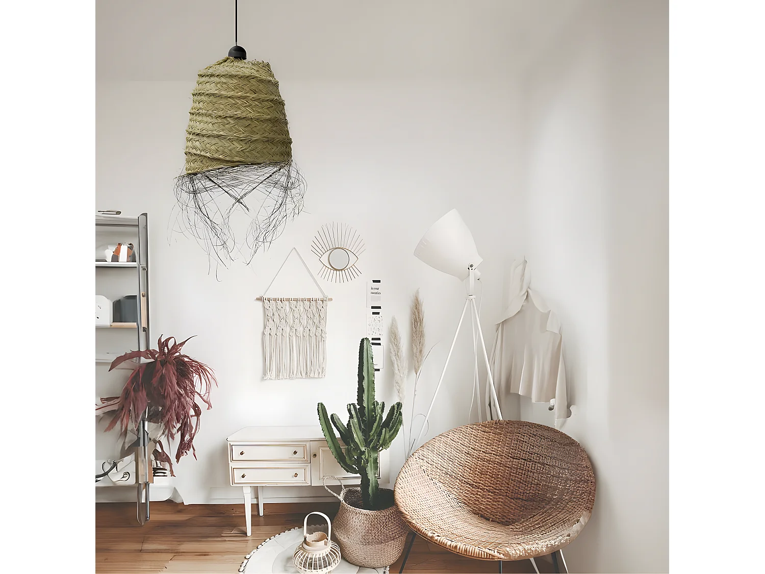 Handgemaakte Nida hanglamp met natuurlijke esparto kap 1xE27 ø31cm