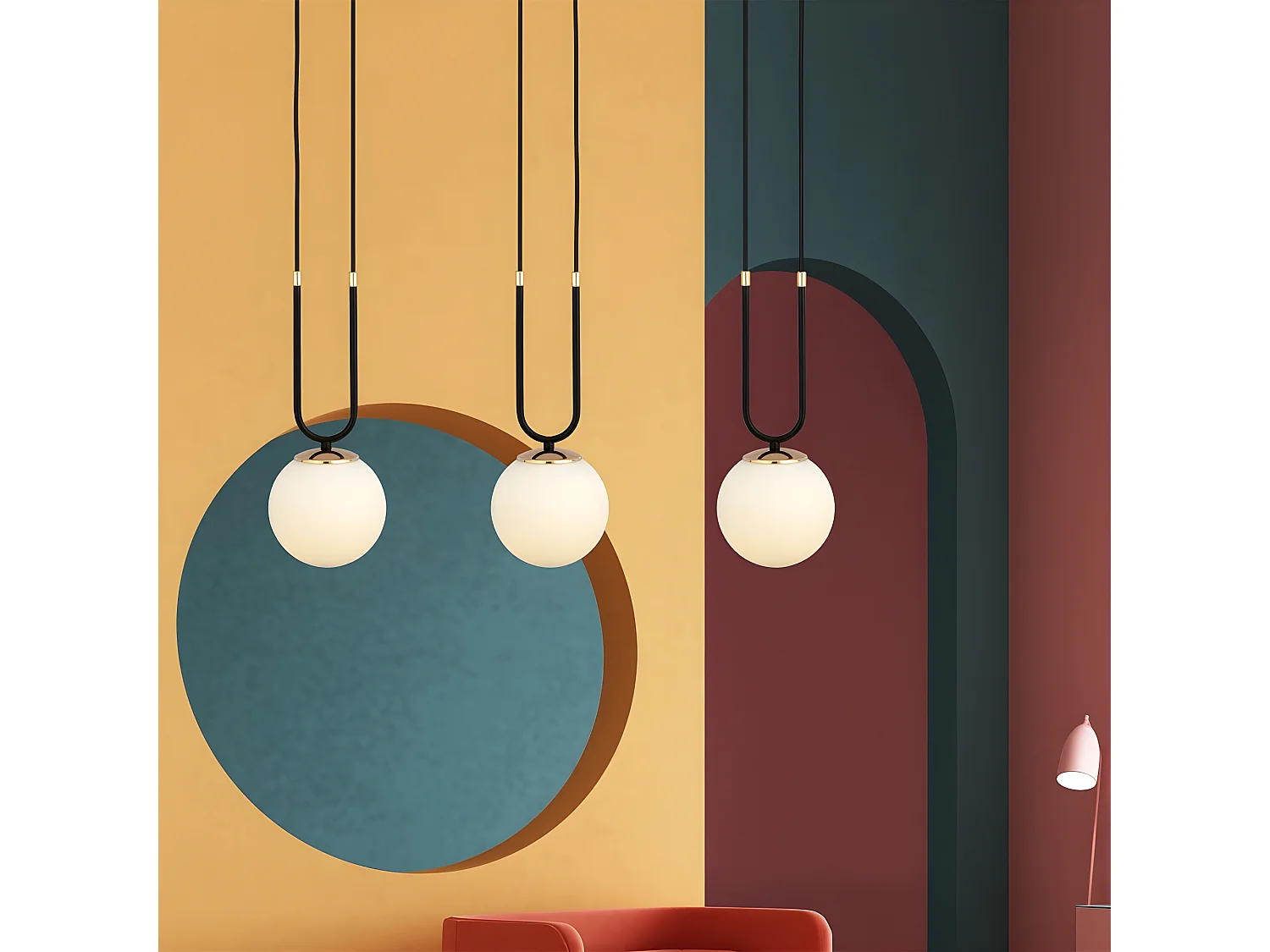 Hanglamp Megan met gouden details en 3 glazen bollen 3xE14