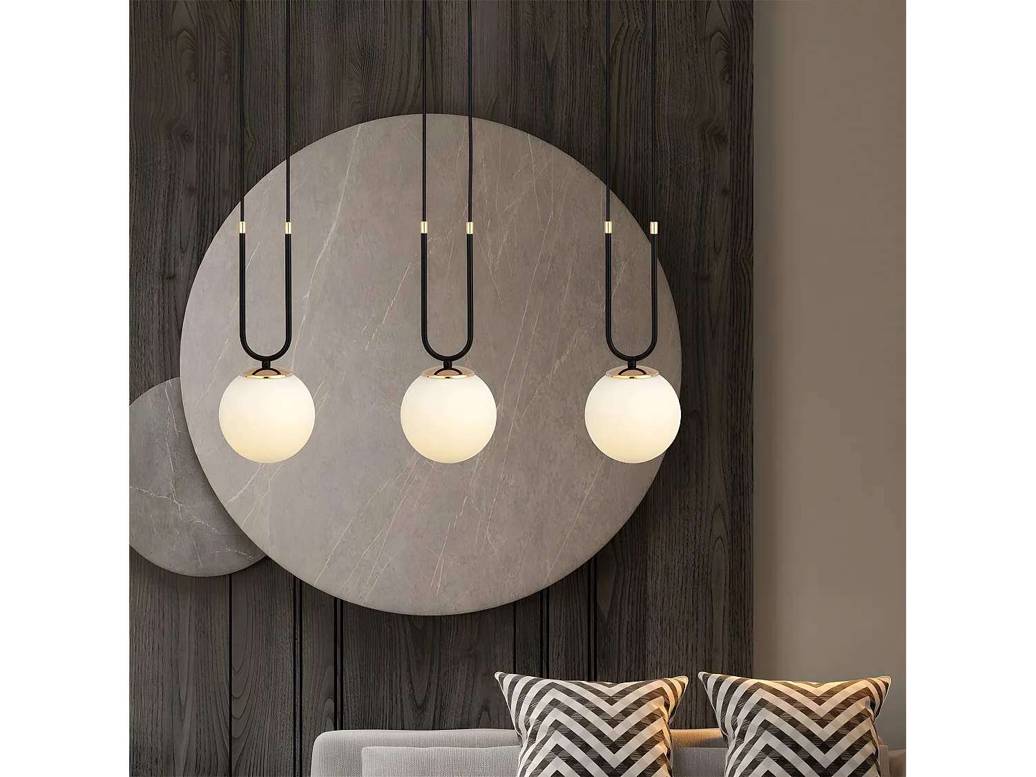 Hanglamp Megan met gouden details en 3 glazen bollen 3xE14