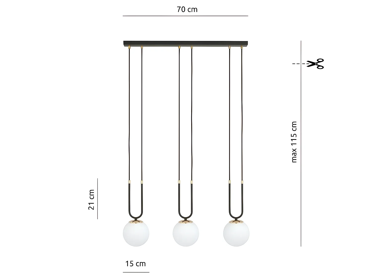 Hanglamp Megan met gouden details en 3 glazen bollen 3xE14